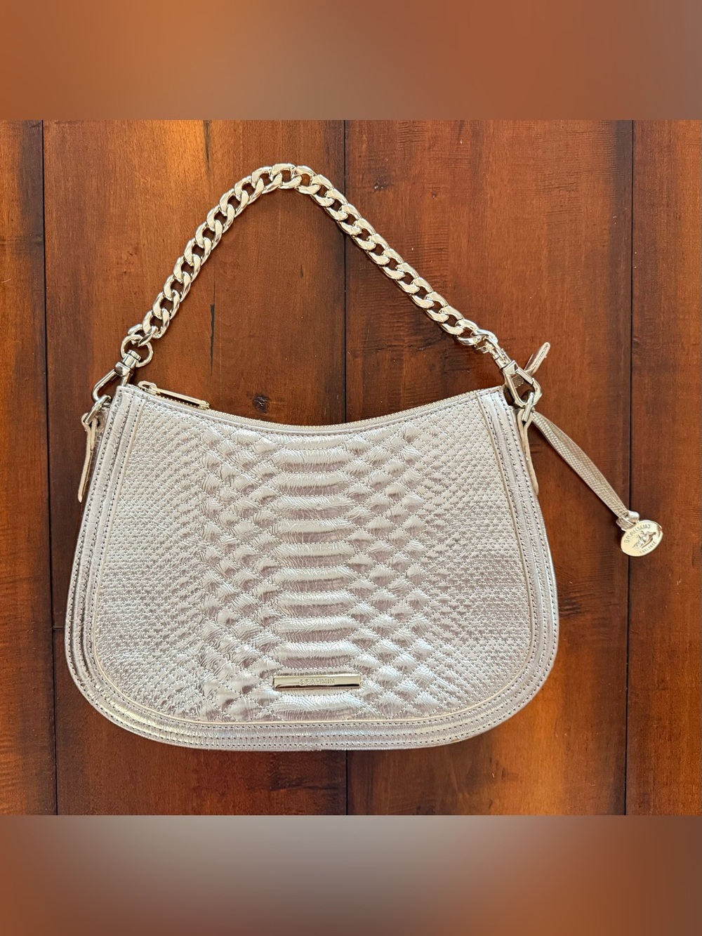 Brahmin Gold Textured Shoulder Bag with Gold Chain